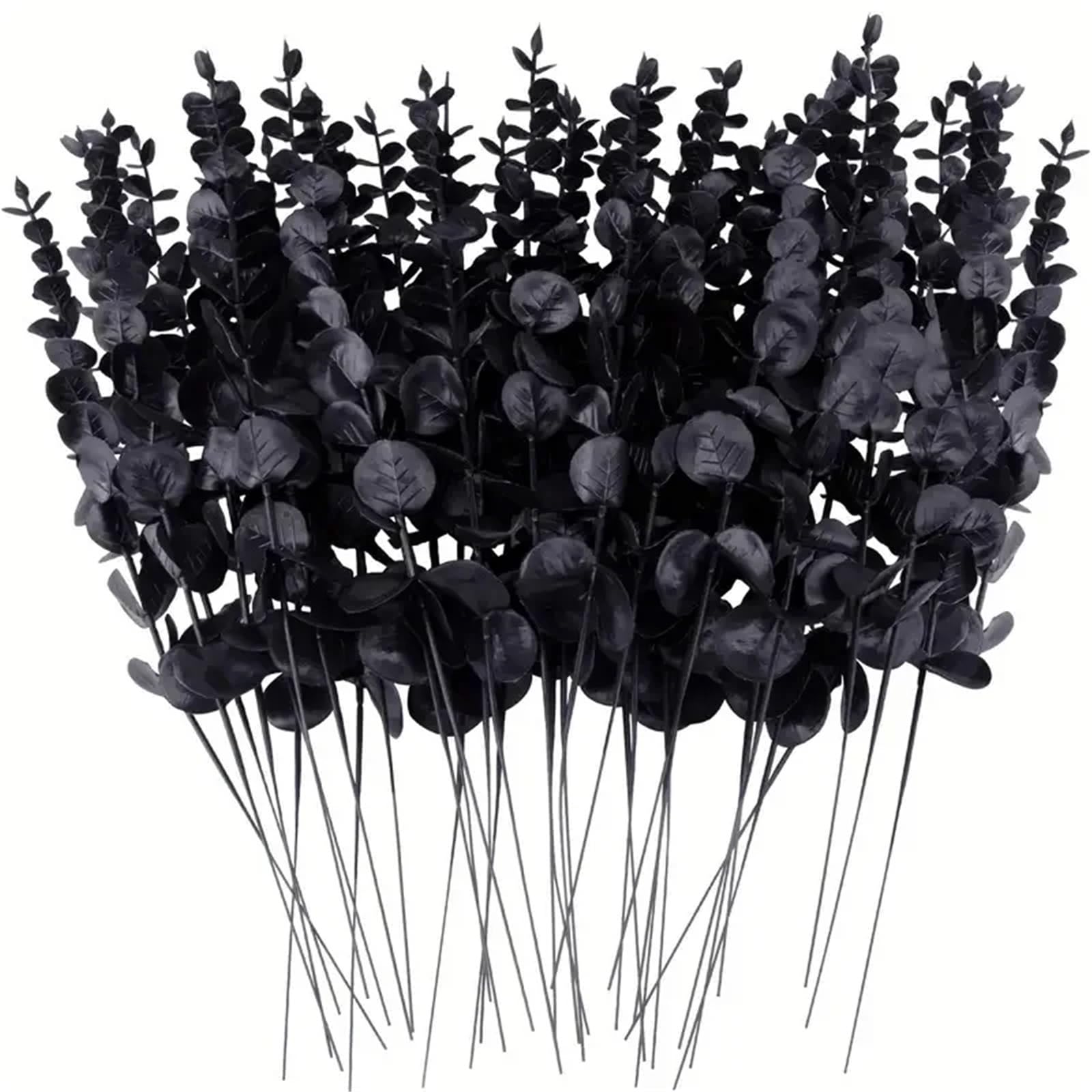 TGDGFKIAS Artificial Pine Branches, Christmas Glitter Artificial Pine Needles Eucalyptus Stems 38 cm Pack of 30 Multicolor(Black)