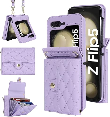XIZYO Funda para Samsung Galaxy Z Flip 5, bonita funda de cuero tipo cartera con tarjetero y funda cruzada para mujeres y niñas, correa para la