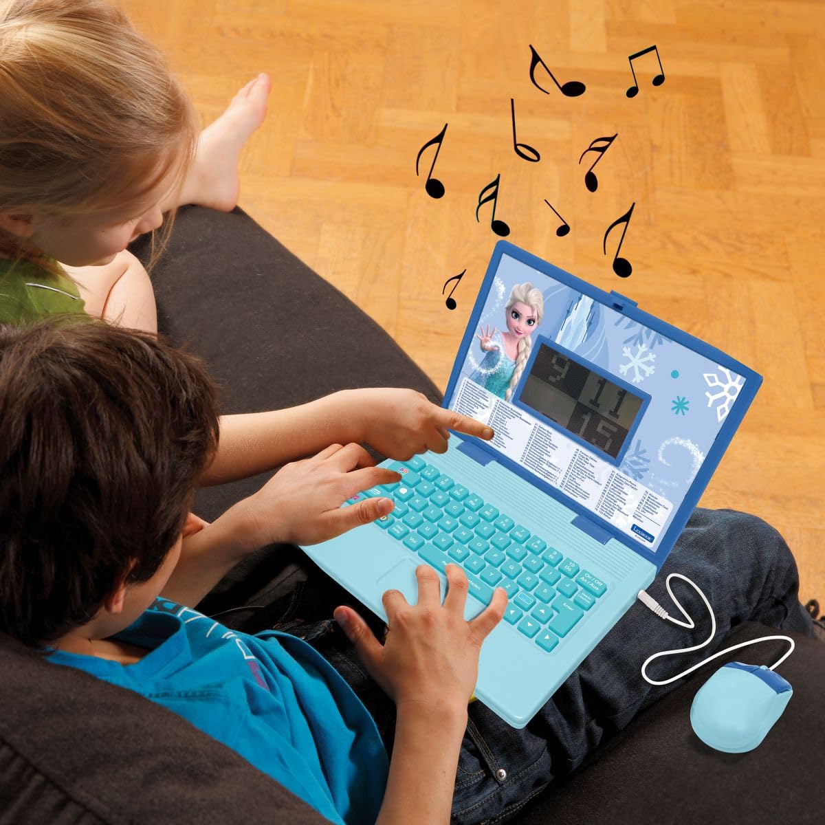 Lexibook, Frozen, dwujęzyczny laptop edukacyjny, angielski i niemiecki, 164 aktywności, matematyka, gry logiczne, tryb muzyczny, duży wyświetlacz LCD, niebieski, JC601FZi3LXB