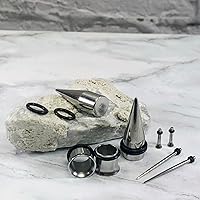 Vista 43 de BodyJ4You kit de 37 piezas de diferente calibre para dilatar perforaciones de oreja, aceite de jojoba, 14G-00G, acero quirúrgico Negro