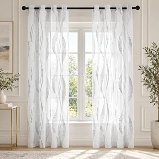 Deconovo Light Filtering Sheer Curtains 96 Inches Long for Living Room