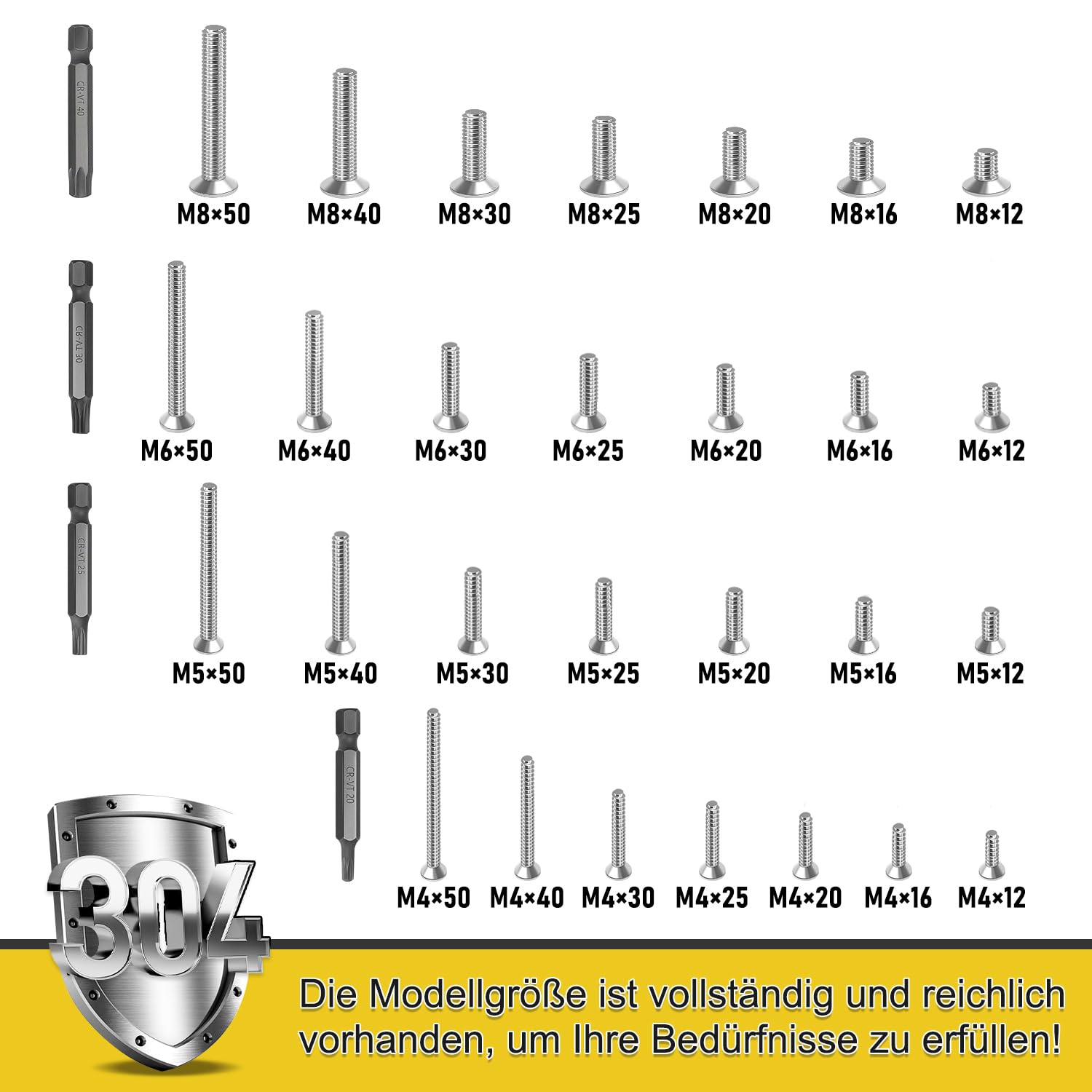 20 viti a testa svasata M6 x 50 mm, a esagono incassato in acciaio inox A2 V2A, con chiave Torx, testa esagonale a norma ISO 14581/DIN 965, per macchinari, mobili, riparazioni