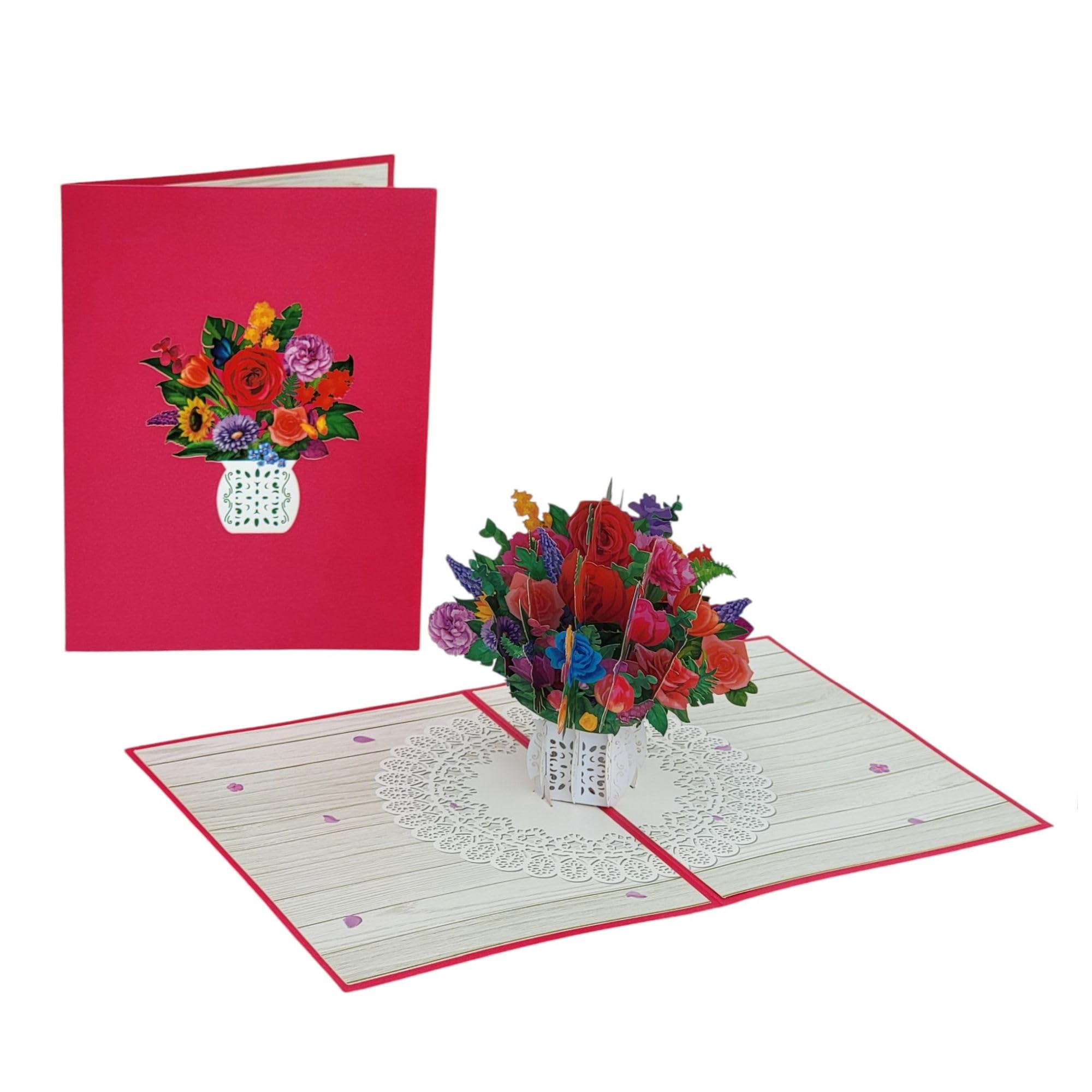 GFM® 3D Pop Up Greeting Card For Birthday, Valentine's, Mother's day, Anniversary, Wedding etc (CARD-A1) (G6-Mixed Flowers Bouquet)(Card-G6-MixFLRBQ)