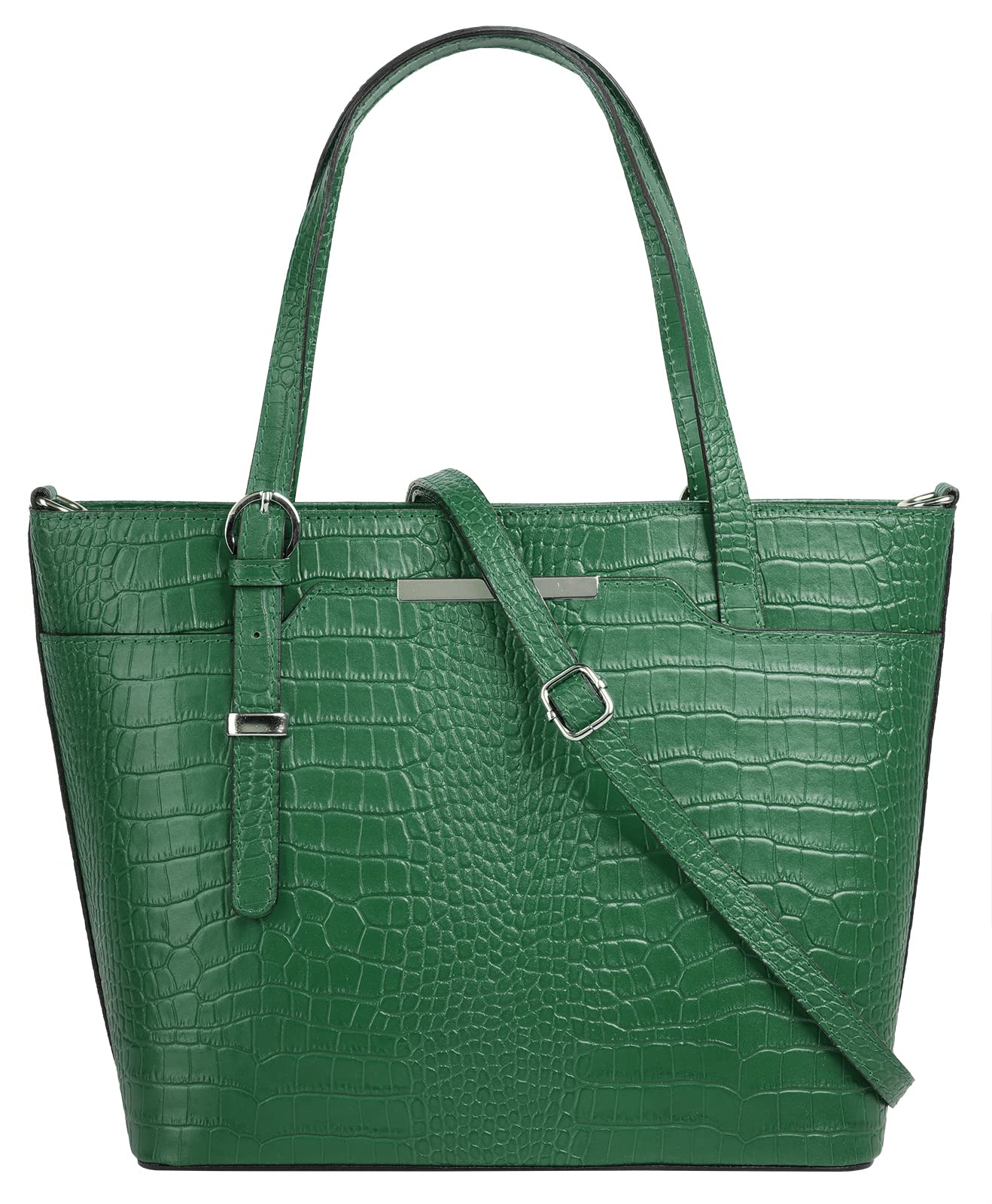 Cluty Henkeltasche Leder Reptilienprägung Grün