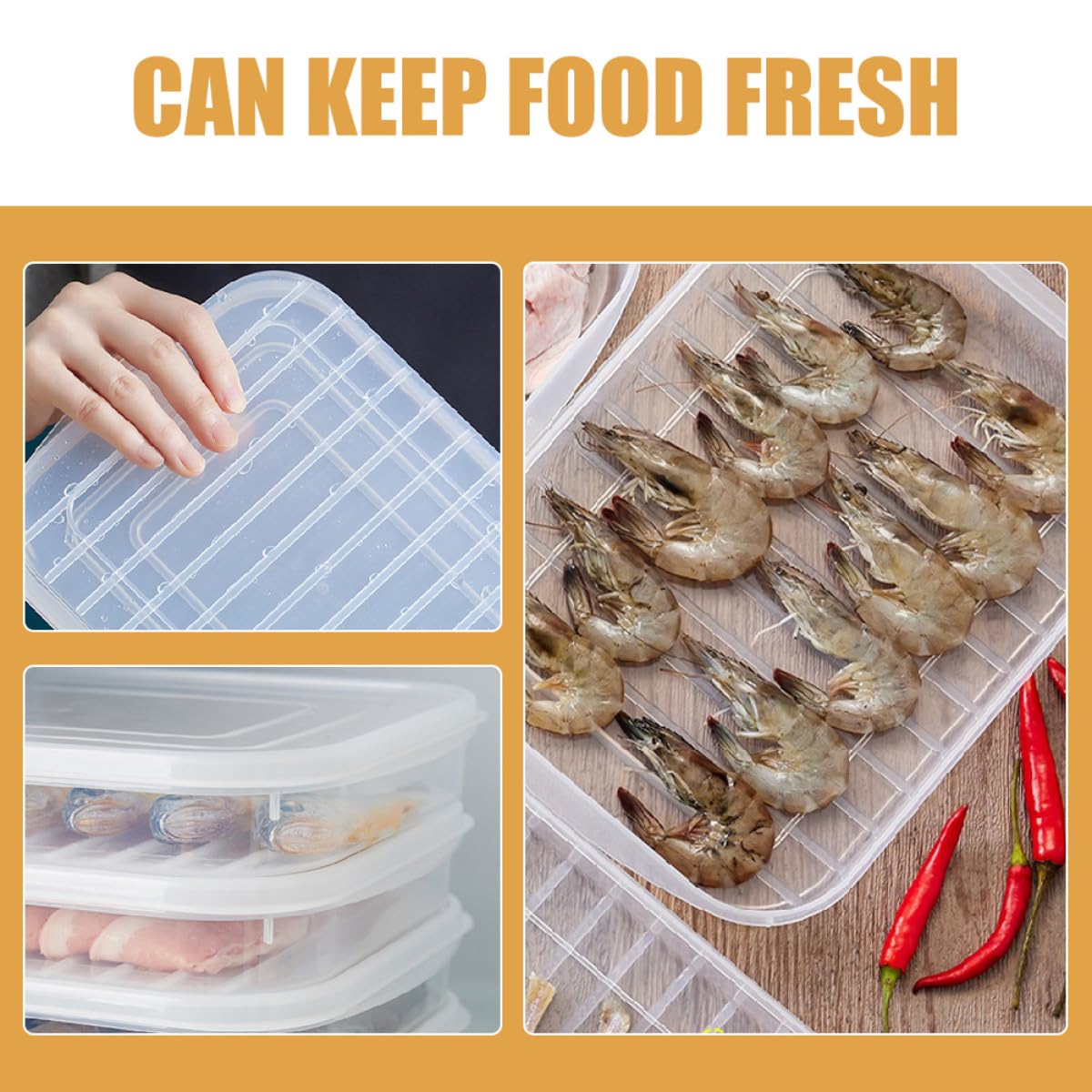 BETOOKY Lot de 4 Boîtes Hermétiques Couvercles Souples, Récipients Alimentaires en Plastique Réutilisable, Empilables, pour Conservation Réfrigérateur de Bacon, Poisson, Fruits de Mer