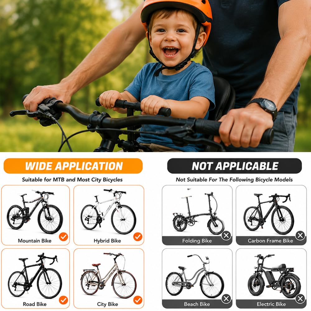 Fahrradsitz Kinder Vorne, Kindersitz Fahrrad Vorne mit Pedal & Lenker, Abnehmbarer Fahrrad Kindersitz Vorne für MTB Erwachsenen Stadt Fahrräder Radfahren