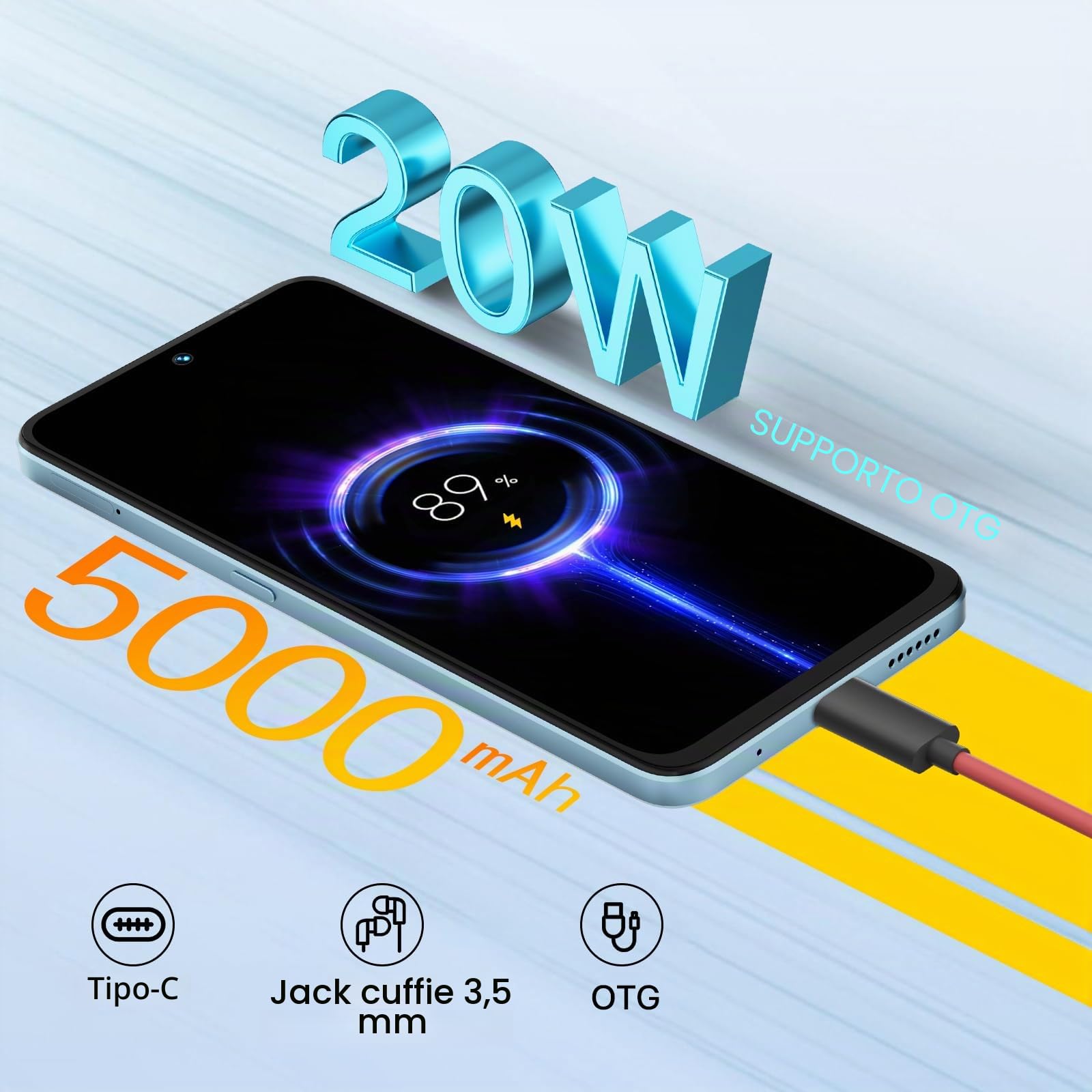 UMIDIGI Note 100 5G Smartphone, Android 14 Telefono Cellulare, 6.8" HD+ 120Hz Cellulare, 16GB+256GB/TF 1TB, Dual SIM 5G Telefono Android, 50MP+16MP Telecamera/5000mAh/Face ID/GPS/OTG