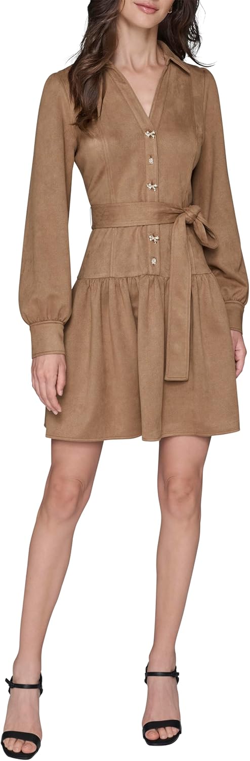 Karl Lagerfeld Womens Long Sleeve Collared Tie Waist Dress - Image 2