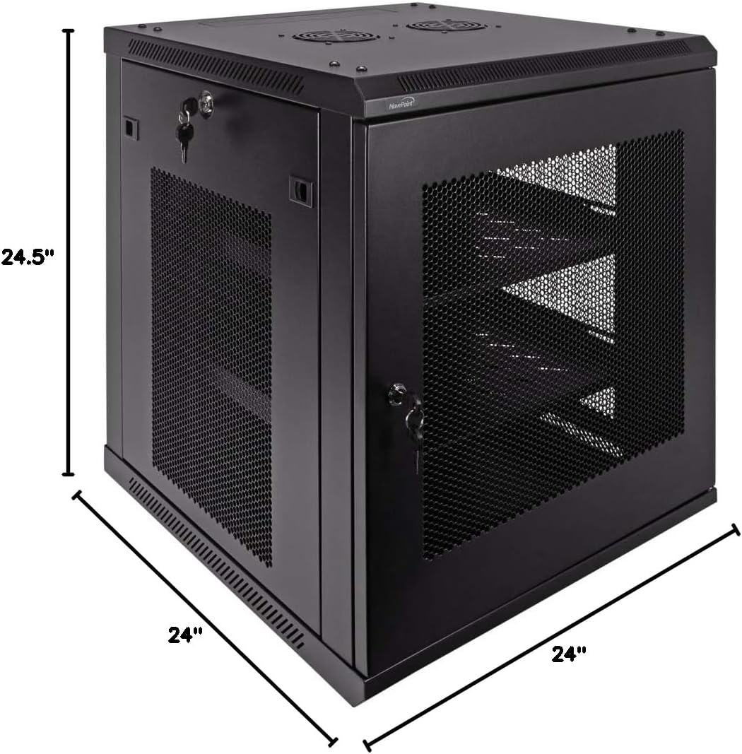 Navepoint 12U Deluxe IT Wallmount Cabinet Enclosure 19-Inch Server Network Rack with Locking Perforated Door 24-Inches Deep Black with/Shelves