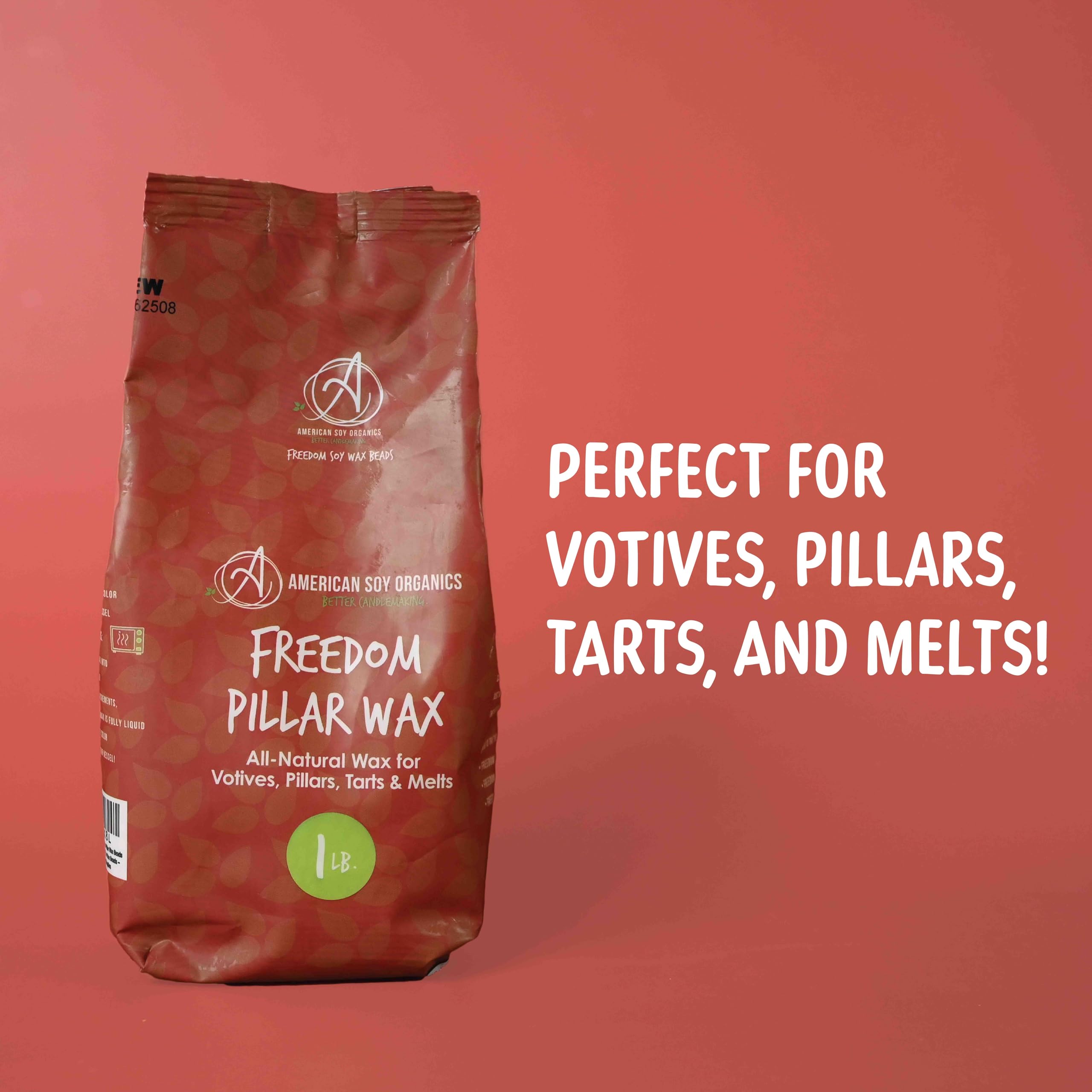 American Soy Organics Koraliki woskowe z filarem sojowym Freedom, 0,5 kg do produkcji świec, nadają się do kuchenki mikrofalowej – wysokiej jakości materiały do produkcji świec sojowych
