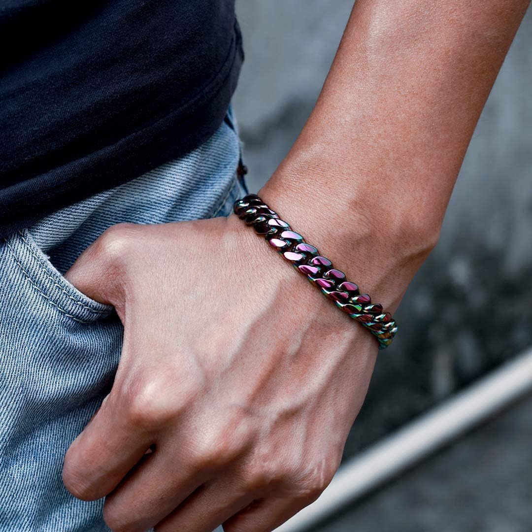 Stainless Steel Rainbow Colorful Cuban Link Chain Chunky Heavy Curb Necklace for Men Women - Image 5