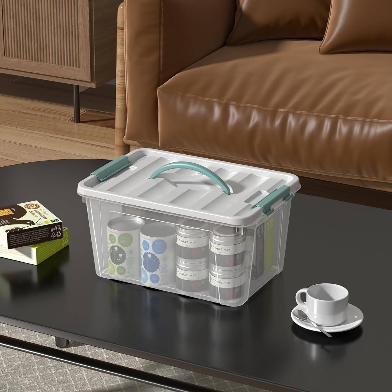 Kiddream 14 Quarts Clear Latching Bin with Handle, Plastic Container Box with lid