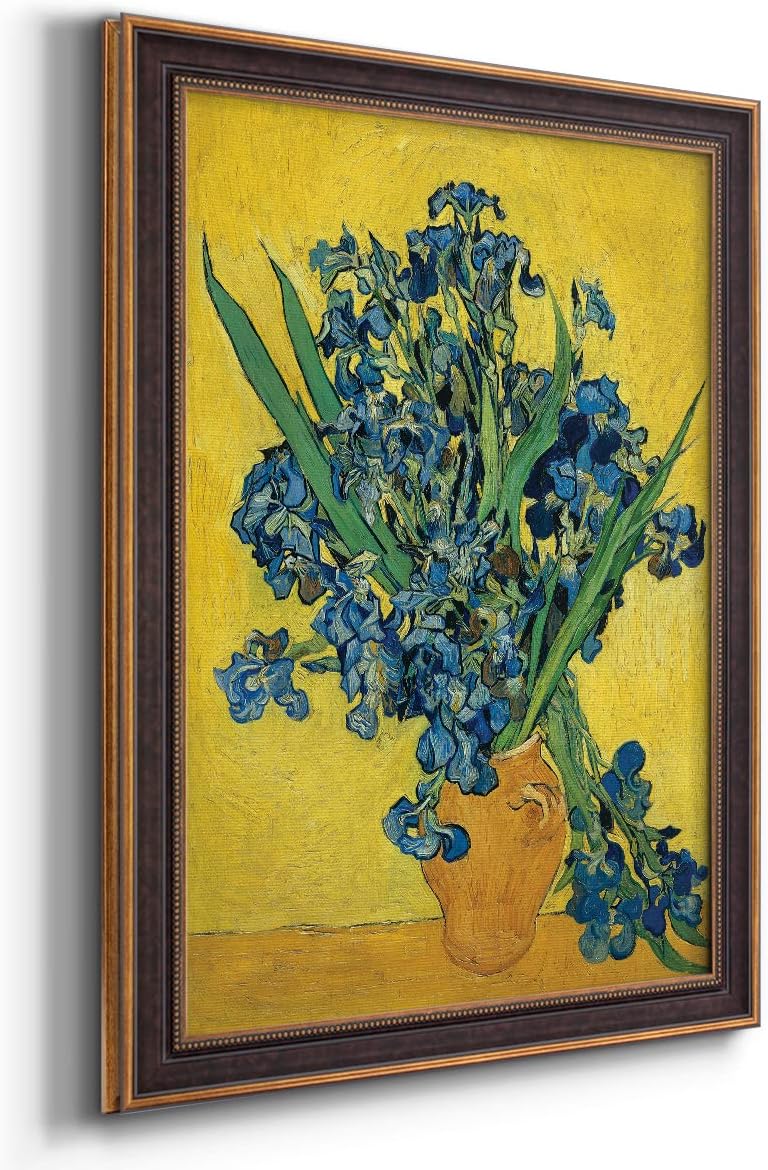 Renditions Gallery Canvas Wall Art Bronze Gold Frame Home Paintings Blue Floral Vase Abstract Modern Decorations Art for Bedroom Dining Living Room Office Home Kitchen Wall Hanging - 21"x25"