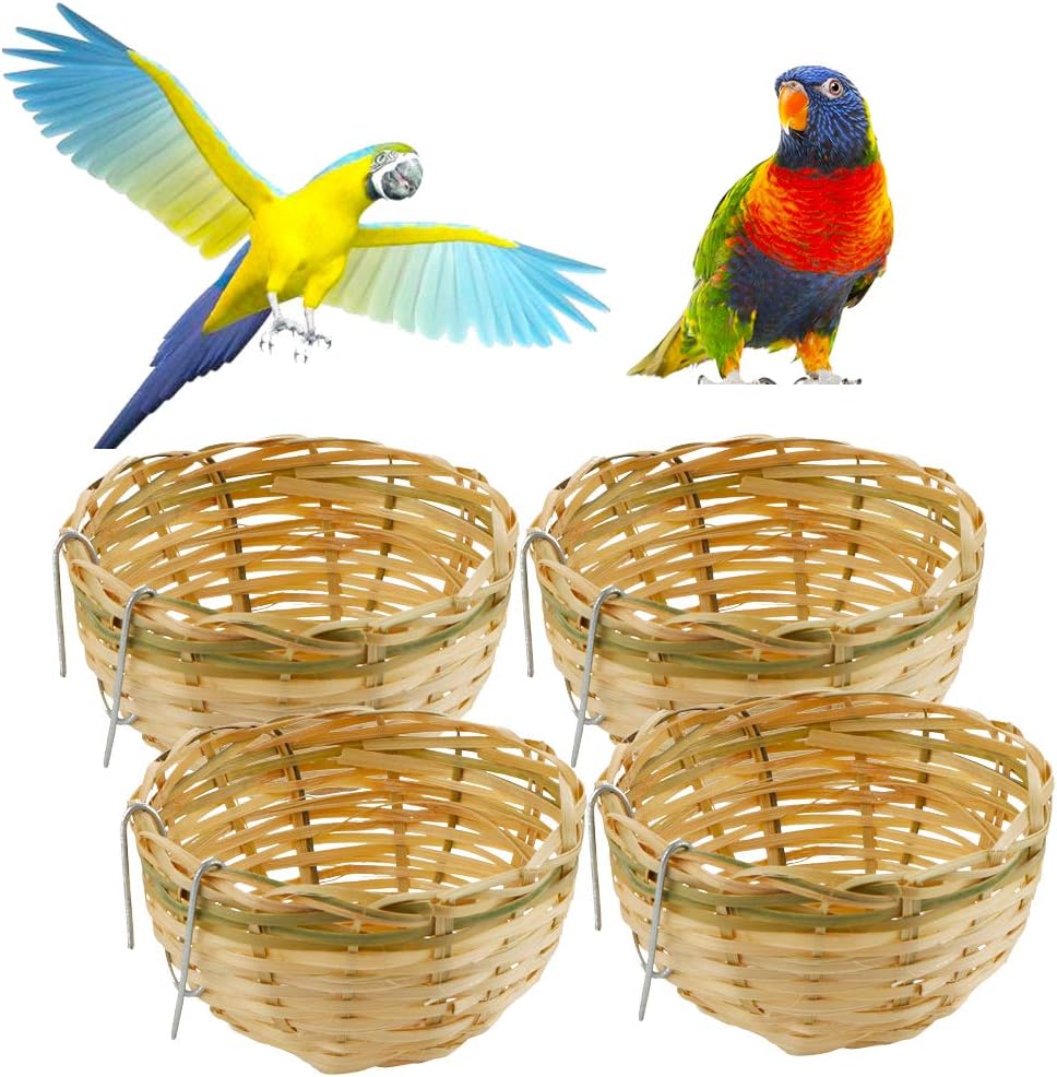 VTurboWay 4 Pack Tiny Handwoven Bamboo Bird Nest Cage House Hatching Breeding Cave with Hook for for Small Bird Parrot Budgie Parakeet Cockatiel Conure Lovebird Finch Canary Cockatoo African Grey : Pet Supplies