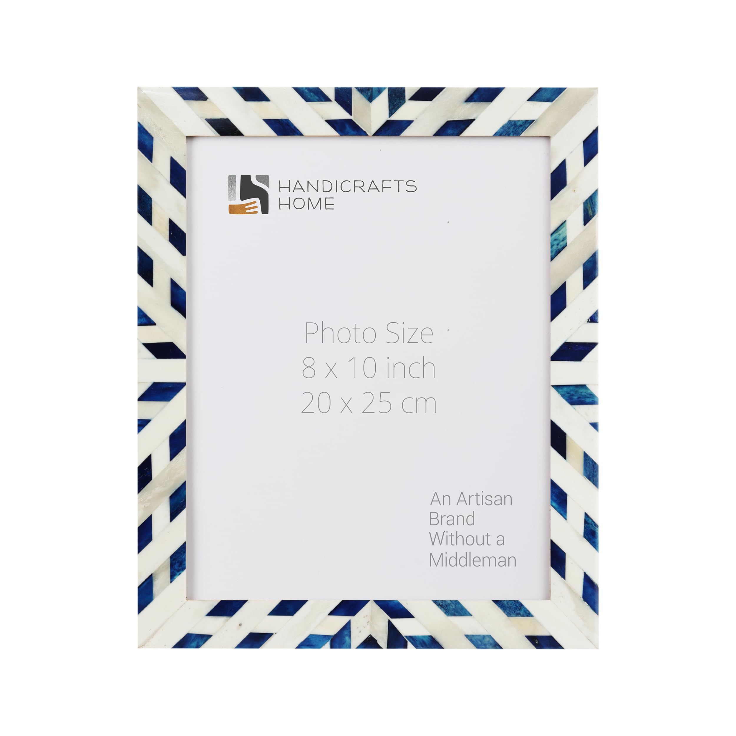 Handicrafts Home Bone Photo Frame Pattern Inspired Vintage Table-Top/Wall Decor Chevron Art Boho Picture Frames (8x10 Inches, Blue)