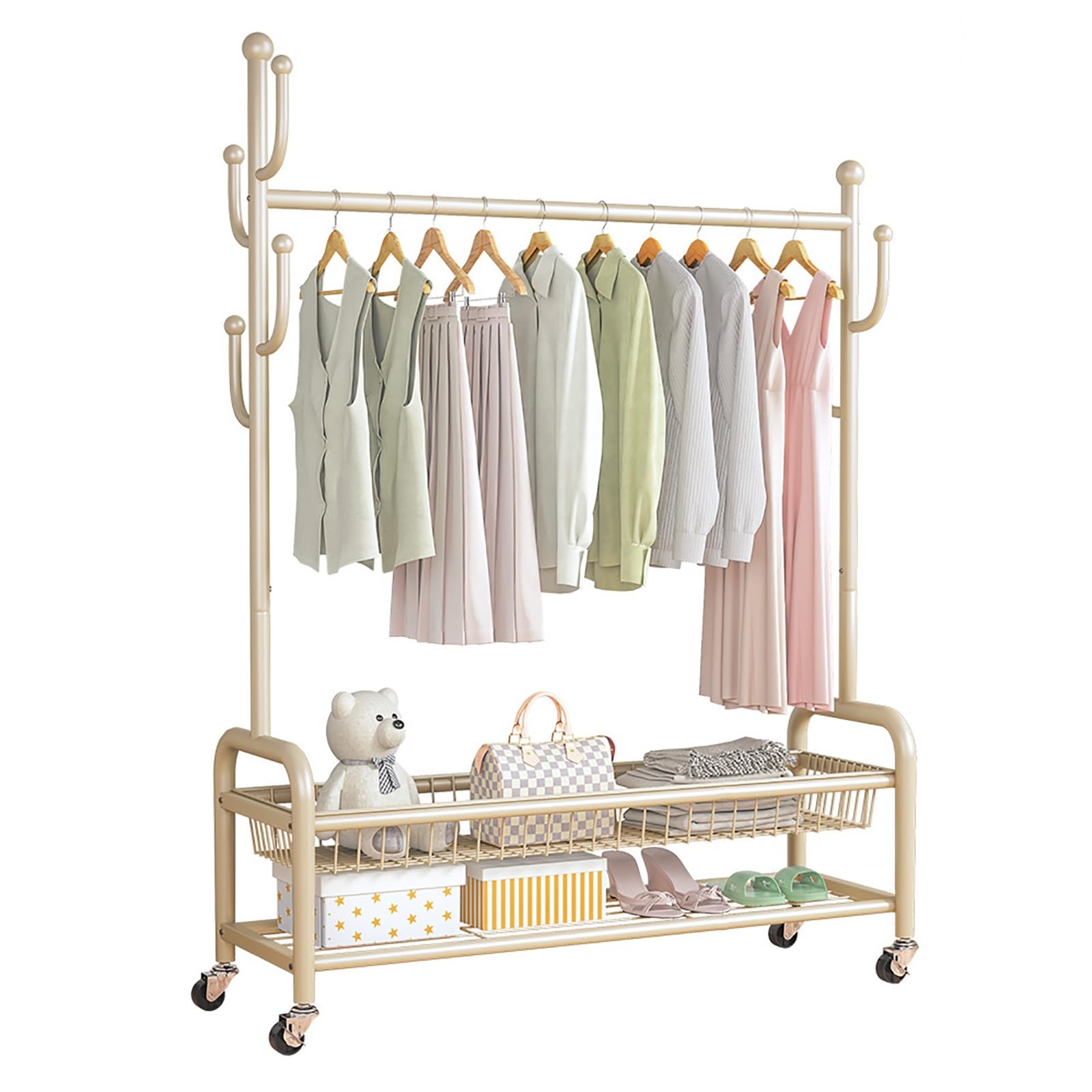 Burro Ropa, Perchero Colgador De Ropa Con Ruedas, Perchero Burro, Con Balda Zapatero, Montaje Fácil(White,60cm)