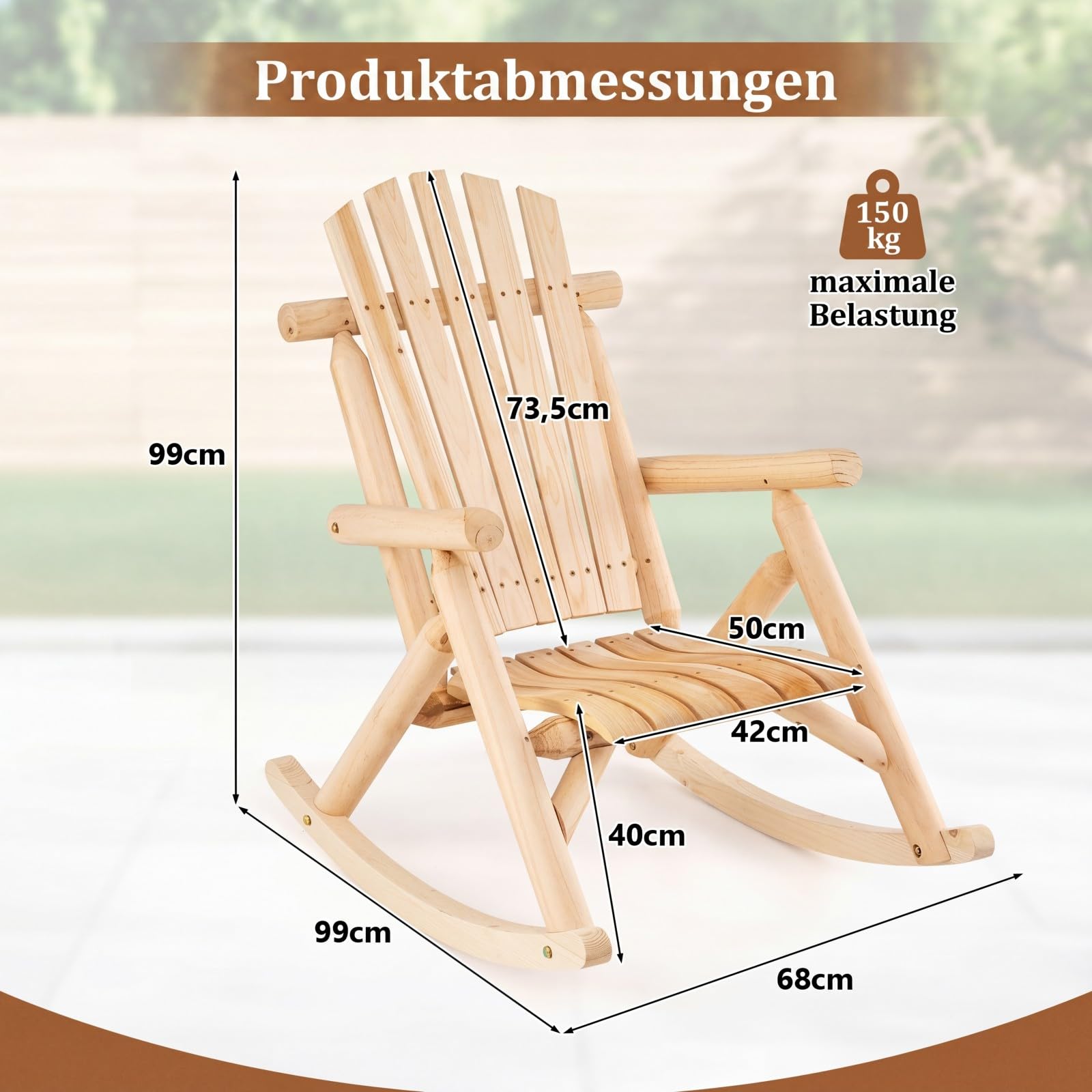 COSTWAY Schaukelstuhl, Schaukelsessel aus Massivholz, Relaxstuhl mit hoher Rückenlehne und Lattenrost Sitz, Schwingsessel, Gartenstuhl für Garten, Terrasse, Balkon, Natur