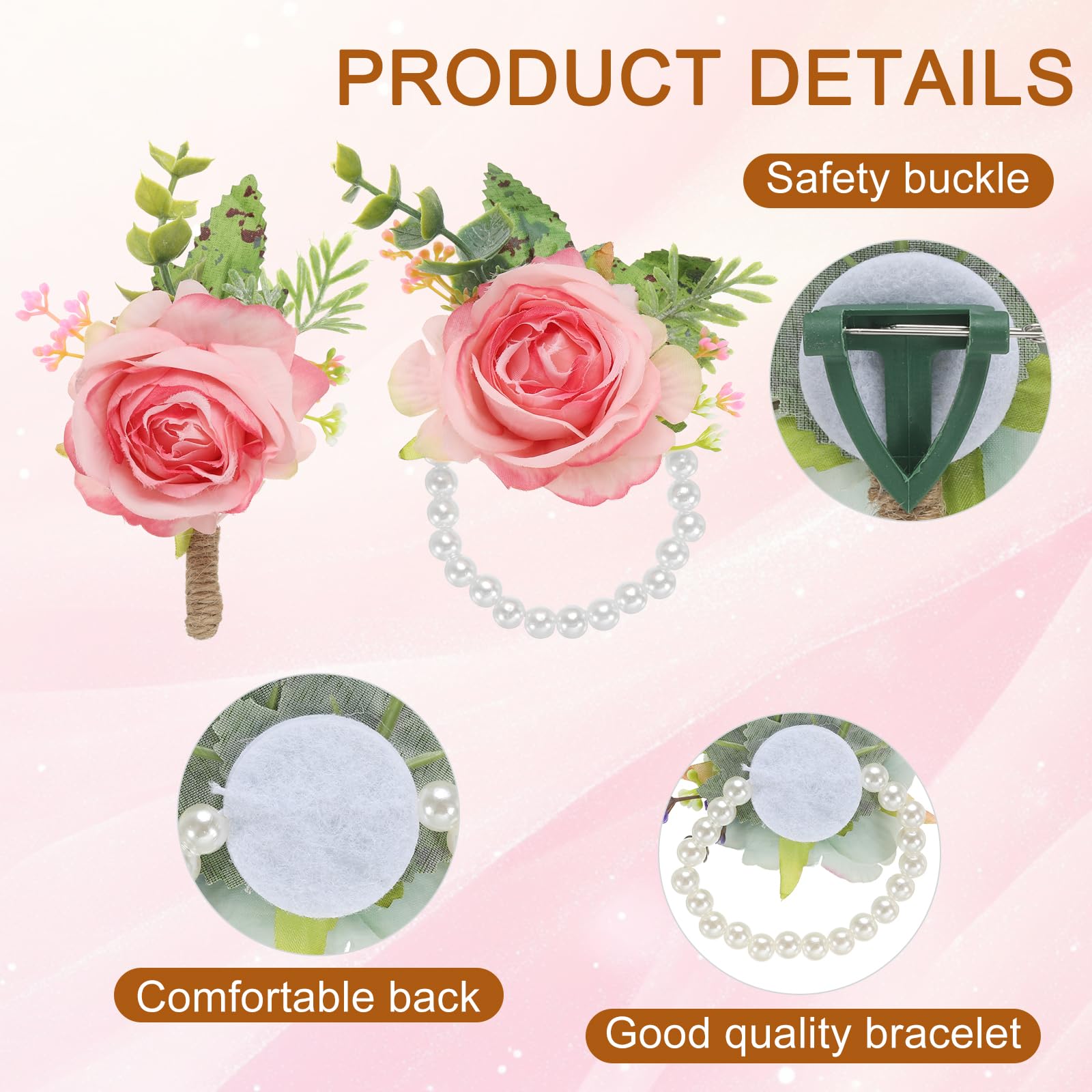 PATIKIL Rose Wrist Corsage and Boutonnieres Set - Image 3