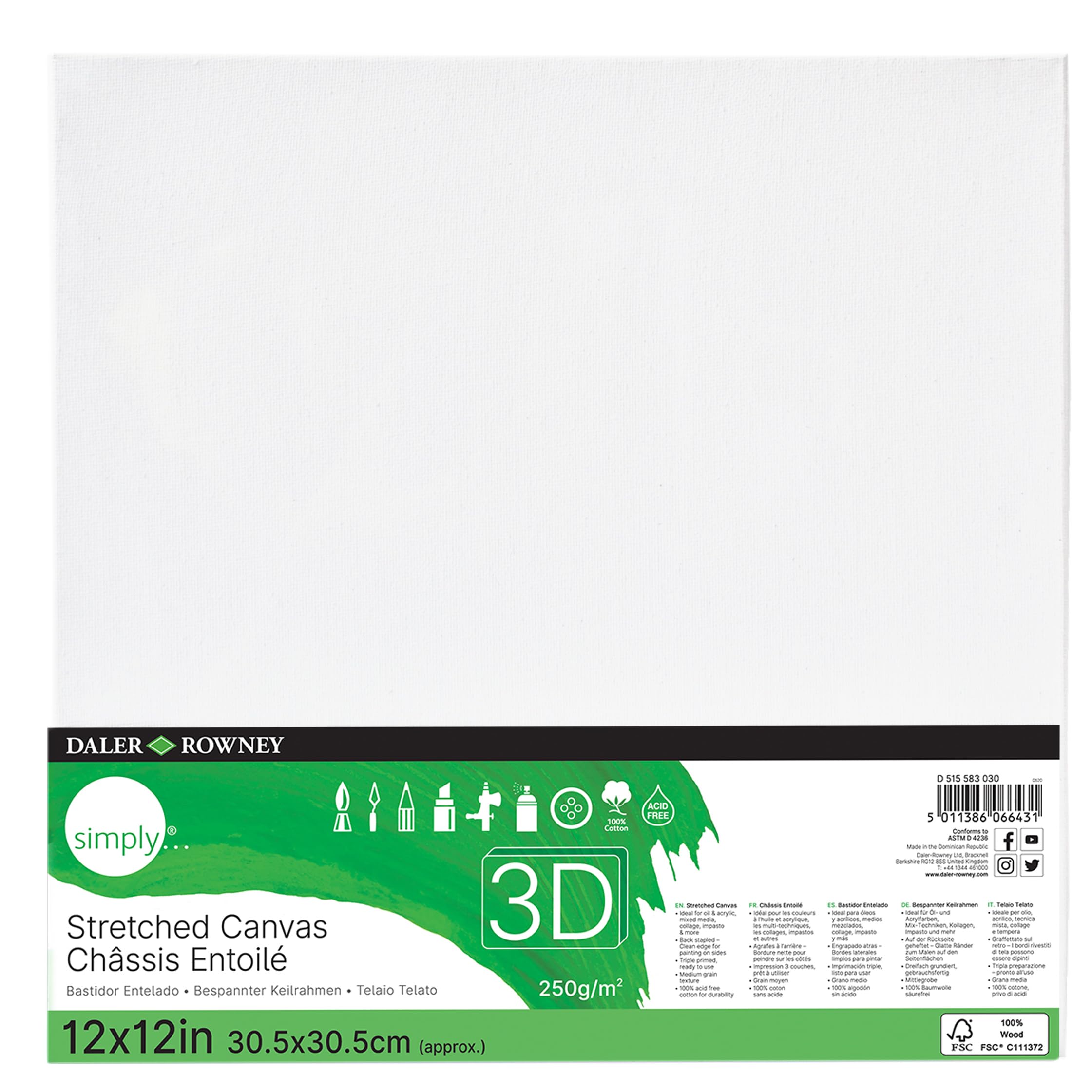 Daler Rowney 3D Stretched Canvas 30x30x4cm