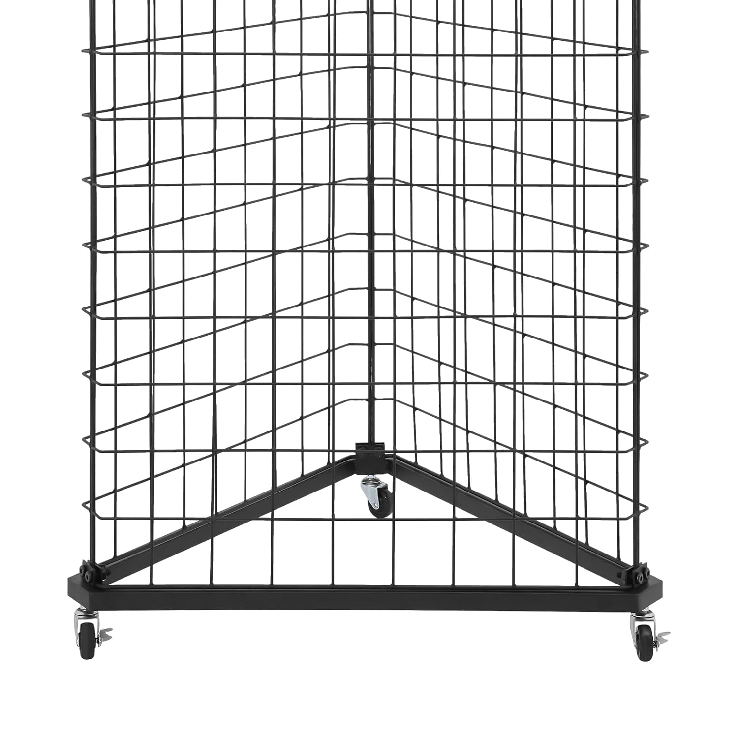 Heavy Duty Triangle Display Stand,24x68in Triangle Wire Grid Panel Tower with Base and Casters,Wire Grid Wall Display Rack for Homes Retail Shops Exhibitions,Black