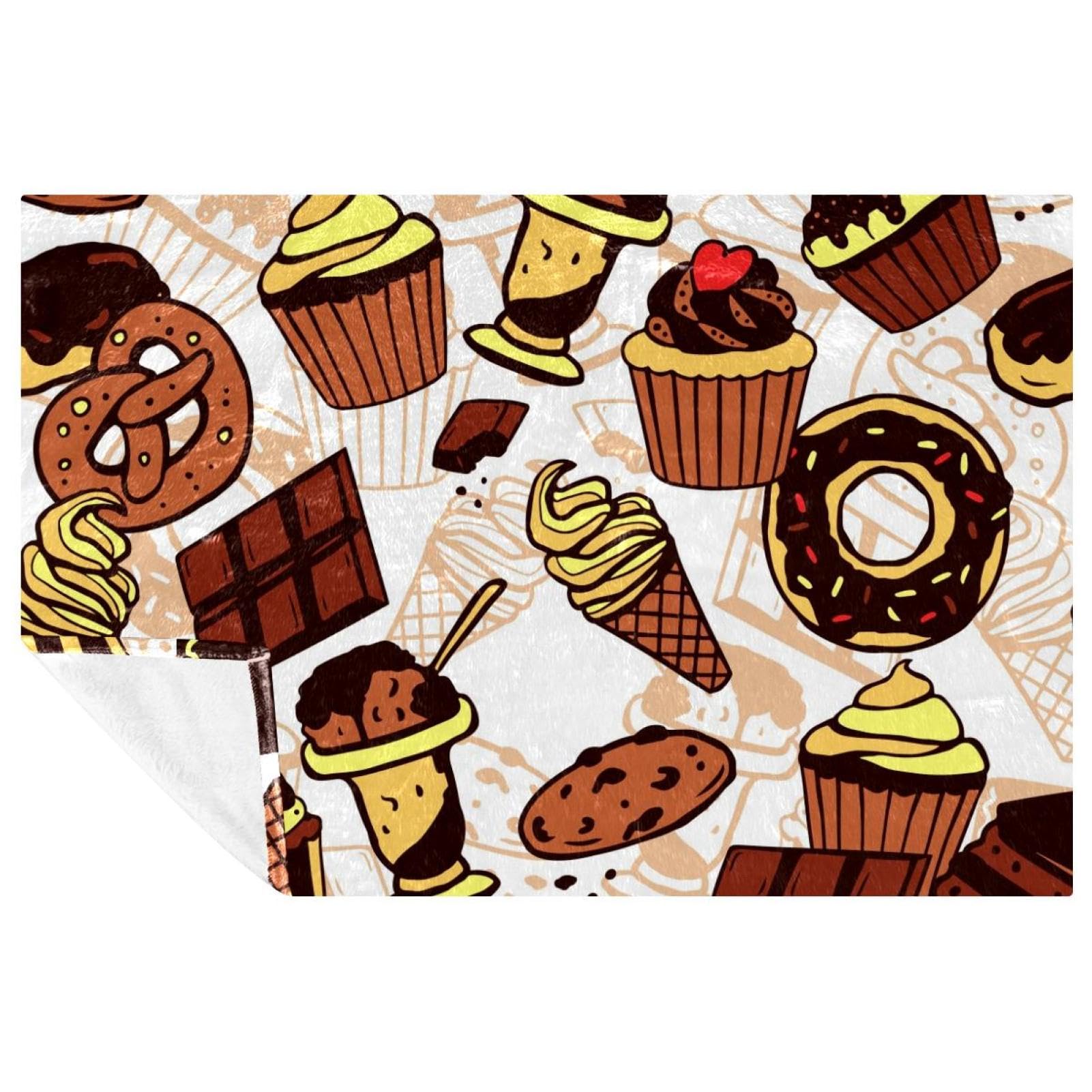 Couverture muffins et chocolat chaud 150x100 cm douce pour lit