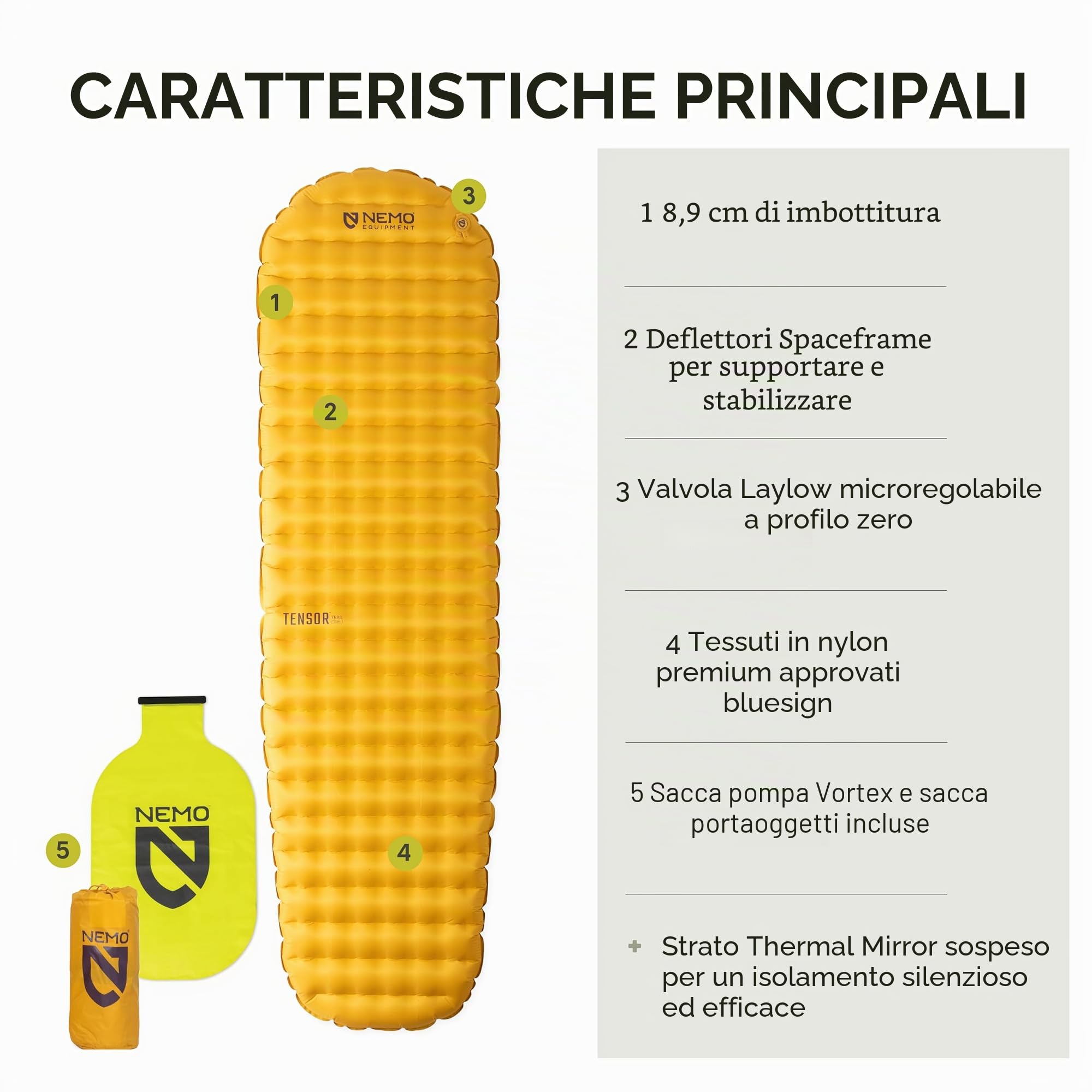 Nemo Equipment Tensor Trail - Materassino isolante ultraleggero, motivo: mummia, 182,9 x 20 cm, colore: Mango/Huckleberry