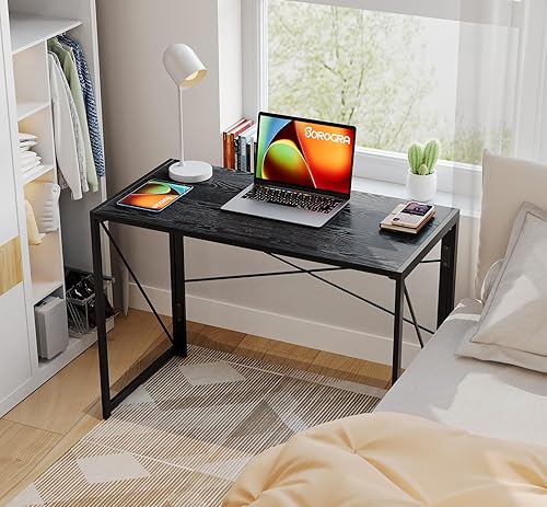 Miniatura 8 de Coavas Escritorio Plegable de 39.4 pulgadas, Escritorios de Computadora Pequeños Portátiles Plegables, Mesa Resistente de Escritura que Ahorra Negro