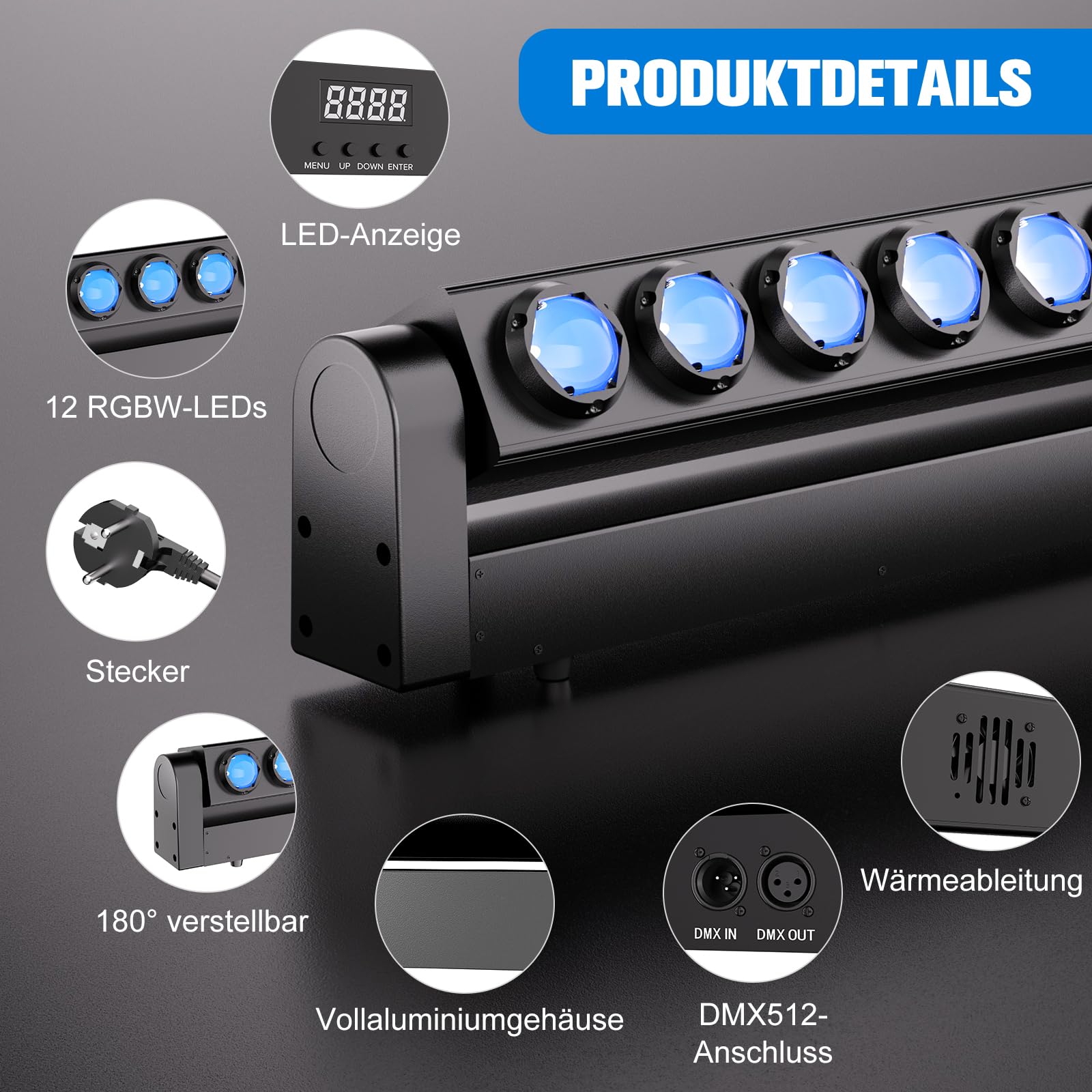 12x20W RGBW Lyre LED Beam Wallwasher Lumière, d-mx512(7/11/55CH)/Contrôle Sonore Actif Y-axis 180° Barre Lumineuse Professionnelle pour Scène Discothèque Soirée Concert