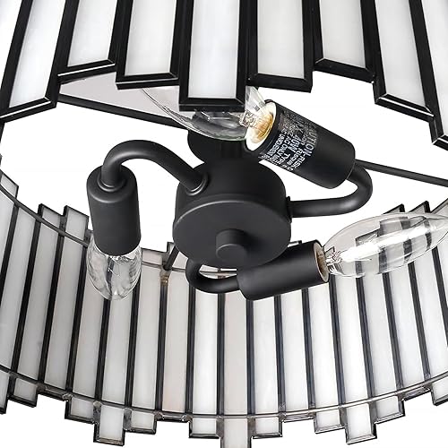 Miniatura 6 de Lámpara de techo negra en forma de tambor, lámpara Tiffany moderna de montaje semiempotrado de 12.5 pulgadas con vidrio blanco, luz colgante redonda