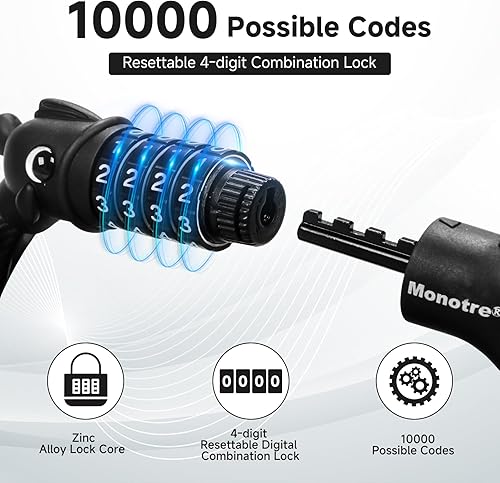 Miniatura 3 de Candado de bicicleta, 3.9 pies, combinación de 4 dígitos reiniciable, bloqueo de cable antirrobo, bonito candado de bicicleta en espiral con soporte