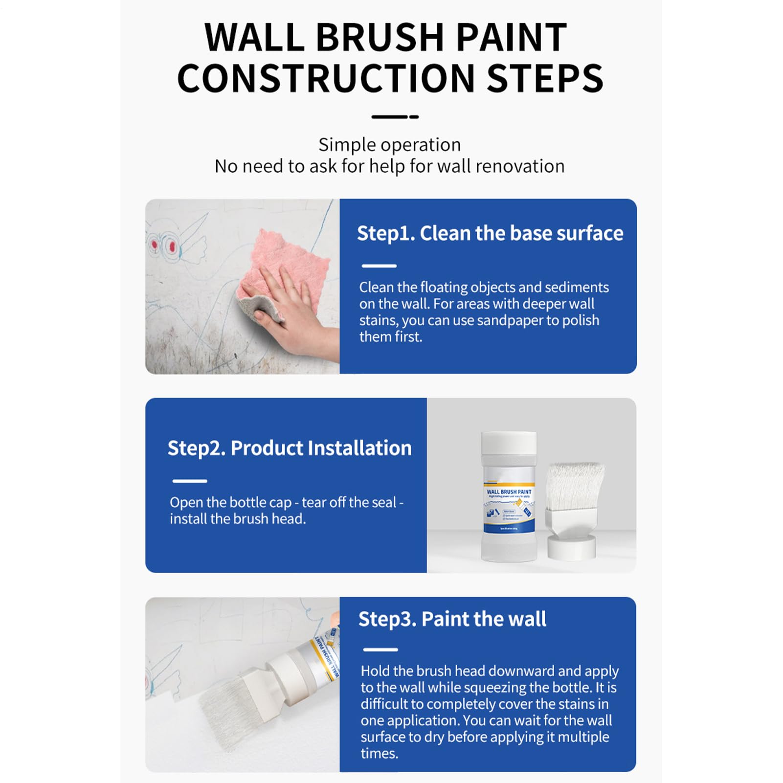 Touchup Paint for Walls - 180g Safe Wall Repair Paste fr Home, Water-Based Walls Touchup Paints with Brush, White Ceiling Paint, Interior Wall Painting Kit for Wallss | Small Scratch Repair, Easy Appl — view 8
