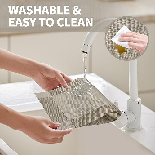 Miniatura 2 de Juego de 6 manteles individuales de vinilo de PVC duraderos para mesa de comedor, resistentes al calor, antideslizantes, lavables, para interiores y