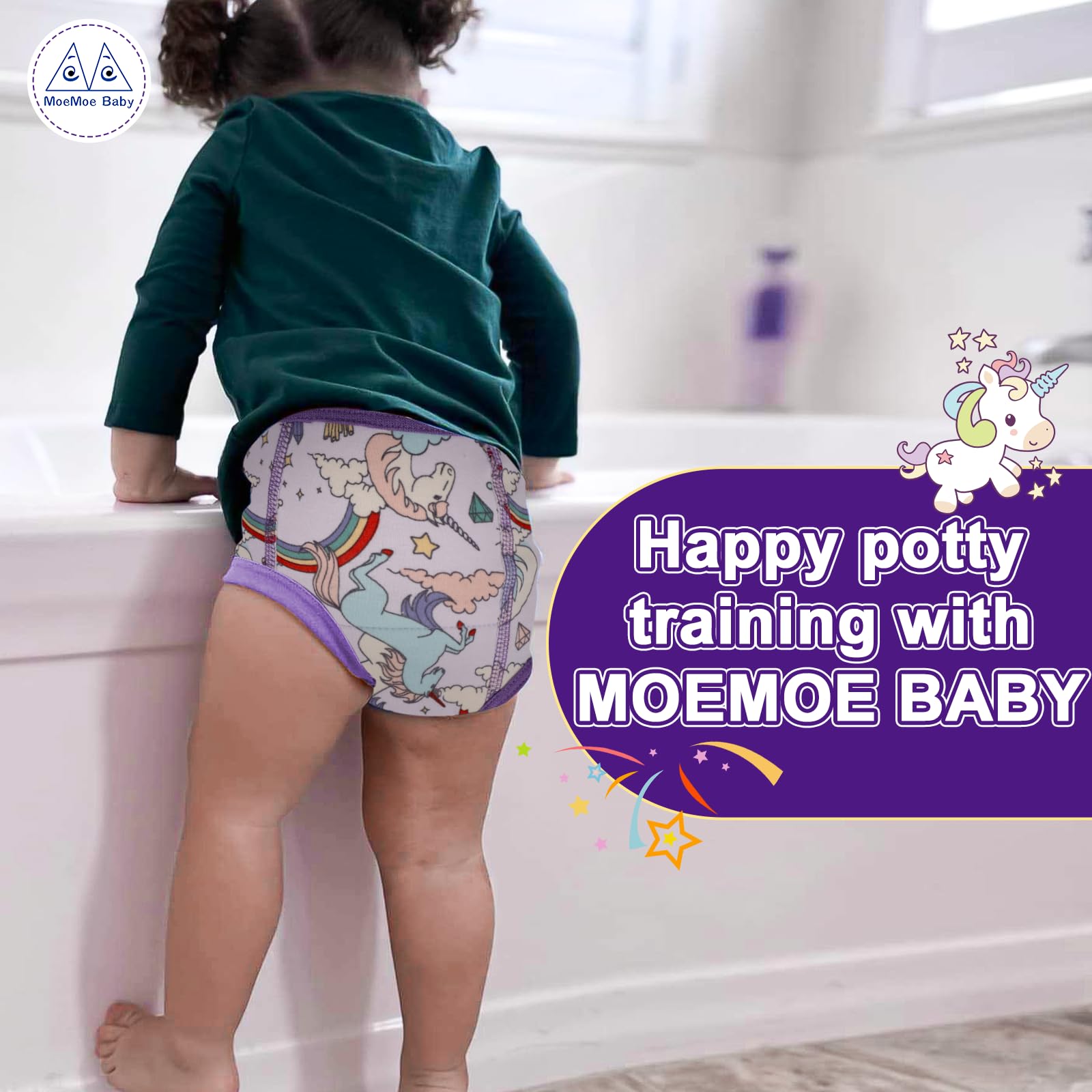 MOEMOE BABY Mutandine Apprendimento Bambino, Assorbente Cotone Vasino Pantaloni da Allenamento per Bambini Confezione da 8 per 2-9 Anni