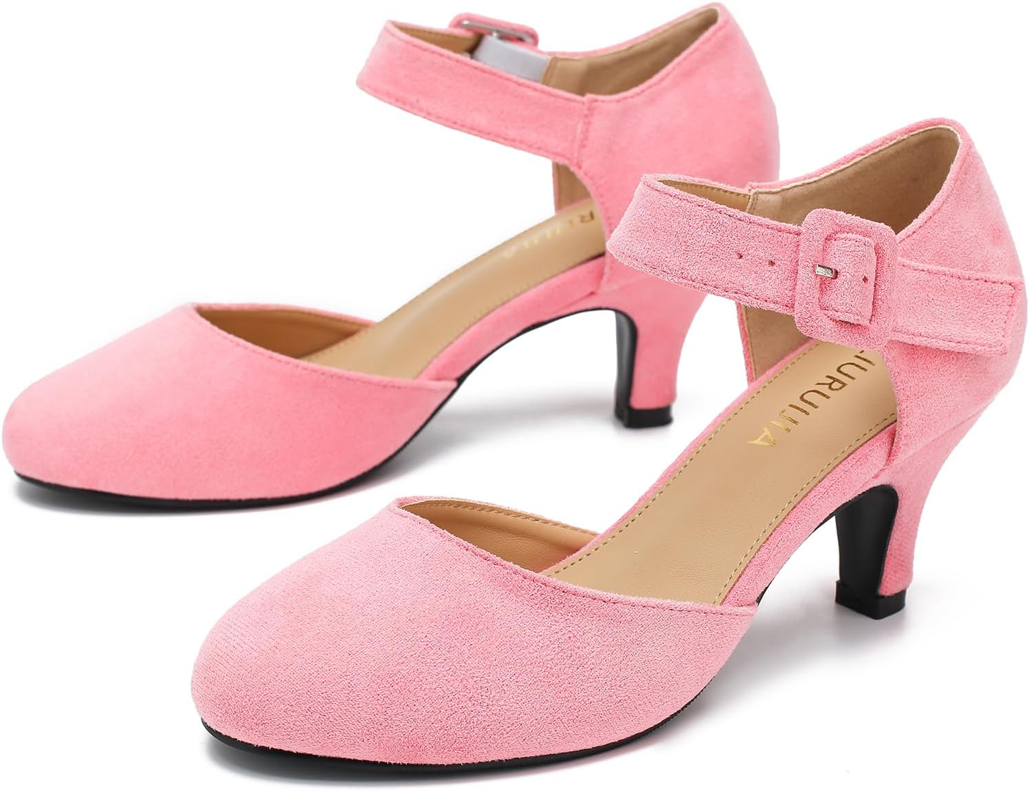 LIURUIJIA Women's Ankle Strap Kitten Heels Closed Toe Low Heel Pumps Shoes for Women Dressy Casual Vintage Bride Wedding Party Pink 8 - Image 9