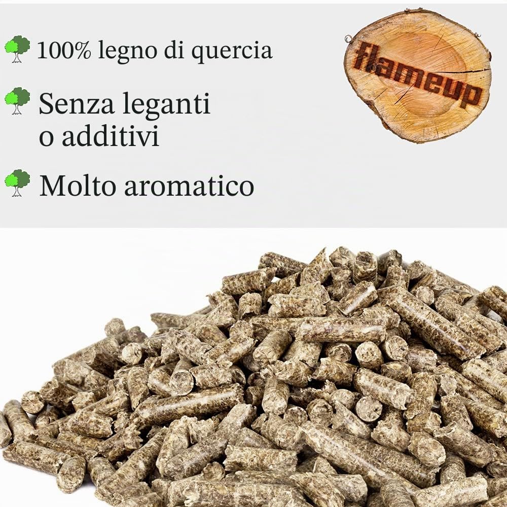 Pellet di legno 15 kg 30 kg Sacco Quercia Fumo Legno Fuoco BBQ Griglia Flameup, Peso:30 kg