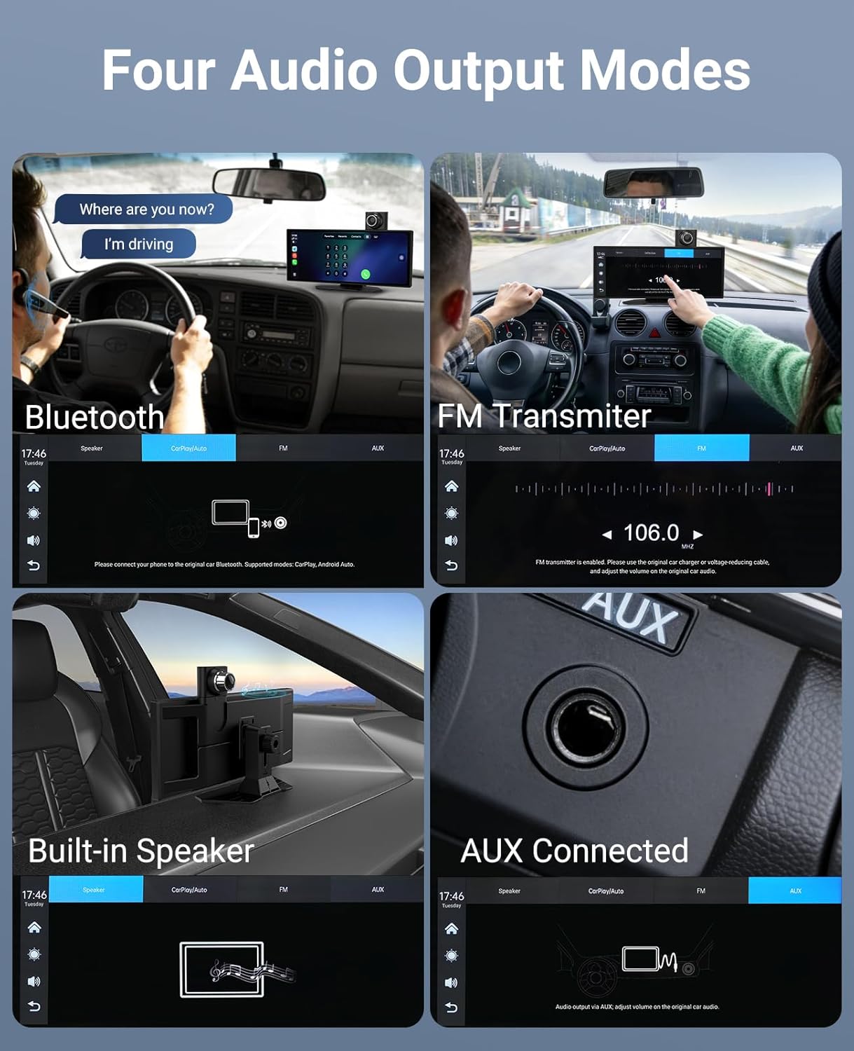 Wireless CarPlay and Android Auto 11.26-inch Touch Screen, with 4K Dash Camera and 1080p Backup Camera, Universal Portable car Display, Equipped with 64G Memory Card (Inches, 11.26)