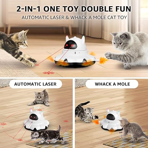 Miniatura 3 de MIKK Juguete láser para gatos, juguetes de plumas para gatos, 2 en 1, interactivo para gatos de interior, automático con control remoto, emboscada