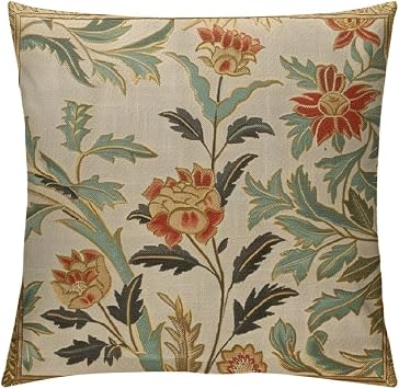 Designer Square Throw Pillow Covers for Couch,Vintage French Linen Pillows Cover with Daisy Floral Pattern,Beige Luxury Farmhouse Decorative Cushion for Bed,Living Room,Outdoor