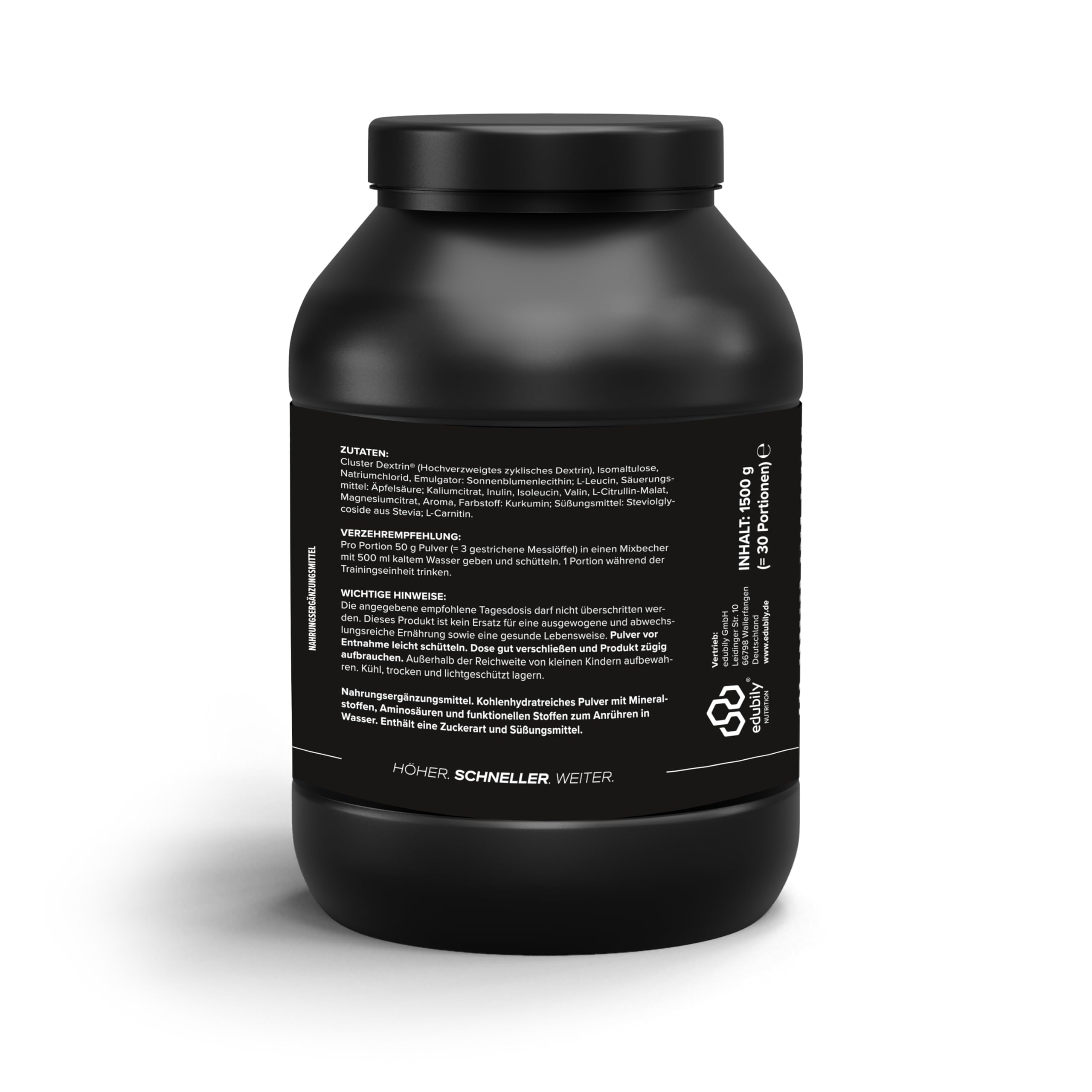 edubily® eduin Intra Workout Drink mit komplexen Kohlenhydraten, Elektrolyten, BCAA, Citrullin-Malat und Carnitin (1500 g, Ananas)