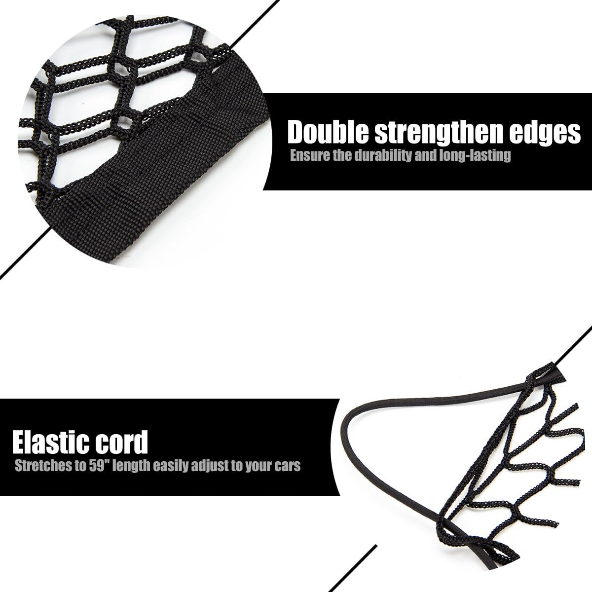 Large Adjustable Elastic Envelope Cargo Net - 43" x 17.5" Nylon Mesh Flexible Storage Organizer Net for SUV Car Trunk with 2 Installation Options - XL Black