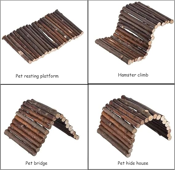 kathson 2 PCS Hamster Wooden Bridge Toys,11.02 L x 6.09 W Large Climbing Toy,Rat Ladder,Small Animal Chew Toys,Wood Hideout Tunnel for Chinchillas Guinea Pig Gerbils Ferret Syrian Hamster Squirrel