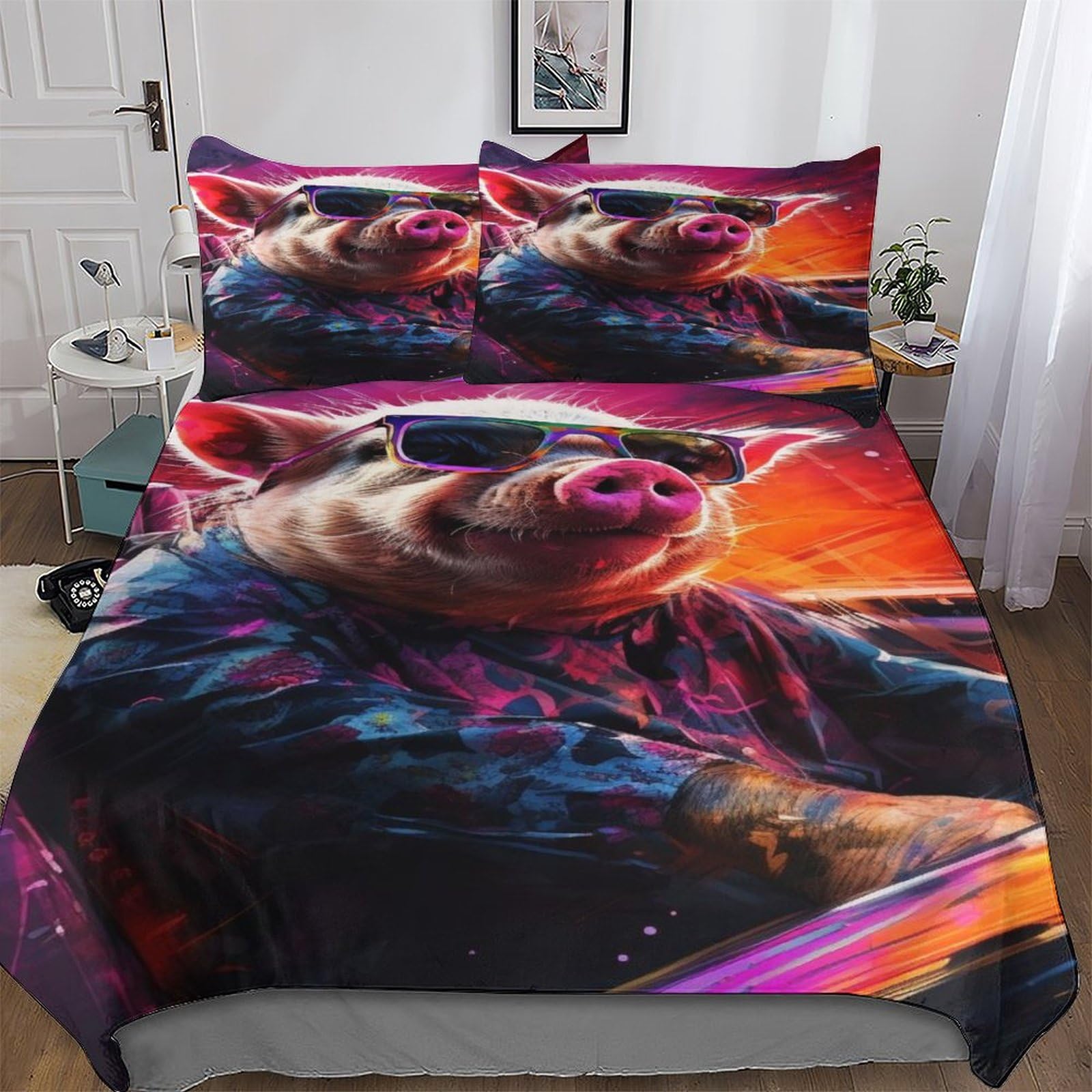 Parure de lit cochon housse de couette polyester microfibre coton 3 pièces 220x240