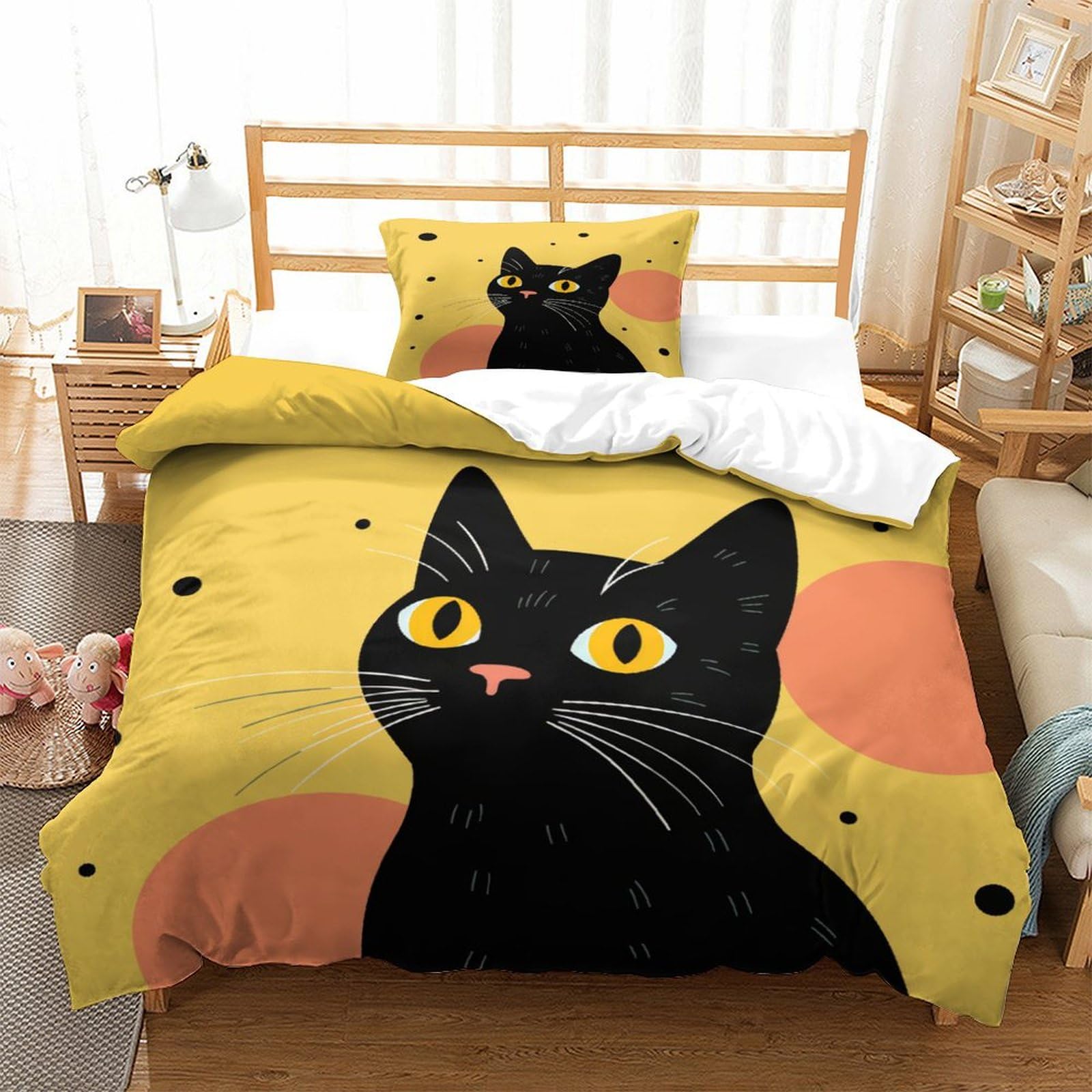 P1S9U7W5Y Playful Cat 3D Printed Duvet Cover Set 3pcs Microfiber Black Cat Bedding Set Single