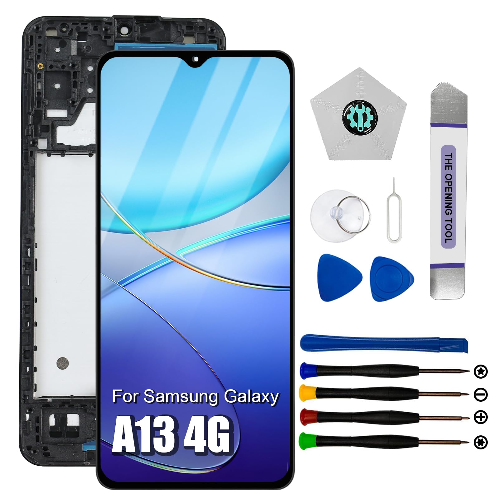 Dinow - Pantalla para Samsung Galaxy A13 4G SM-A135F SM-A137F, reemplazo de pantalla para Samsung A13 4G LCD táctil digitalizador con marco (con herramienta de reparación)