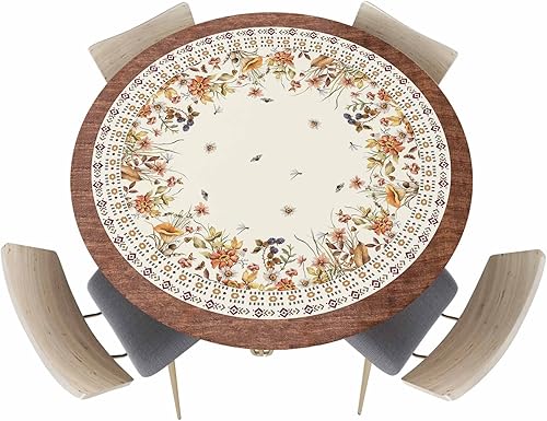 Vista 101 de Mantel redondo ajustable de Navidad para mesa redonda, mantel rojo floral de Navidad, mantel impermeable con borde elástico, mantel circular rojo