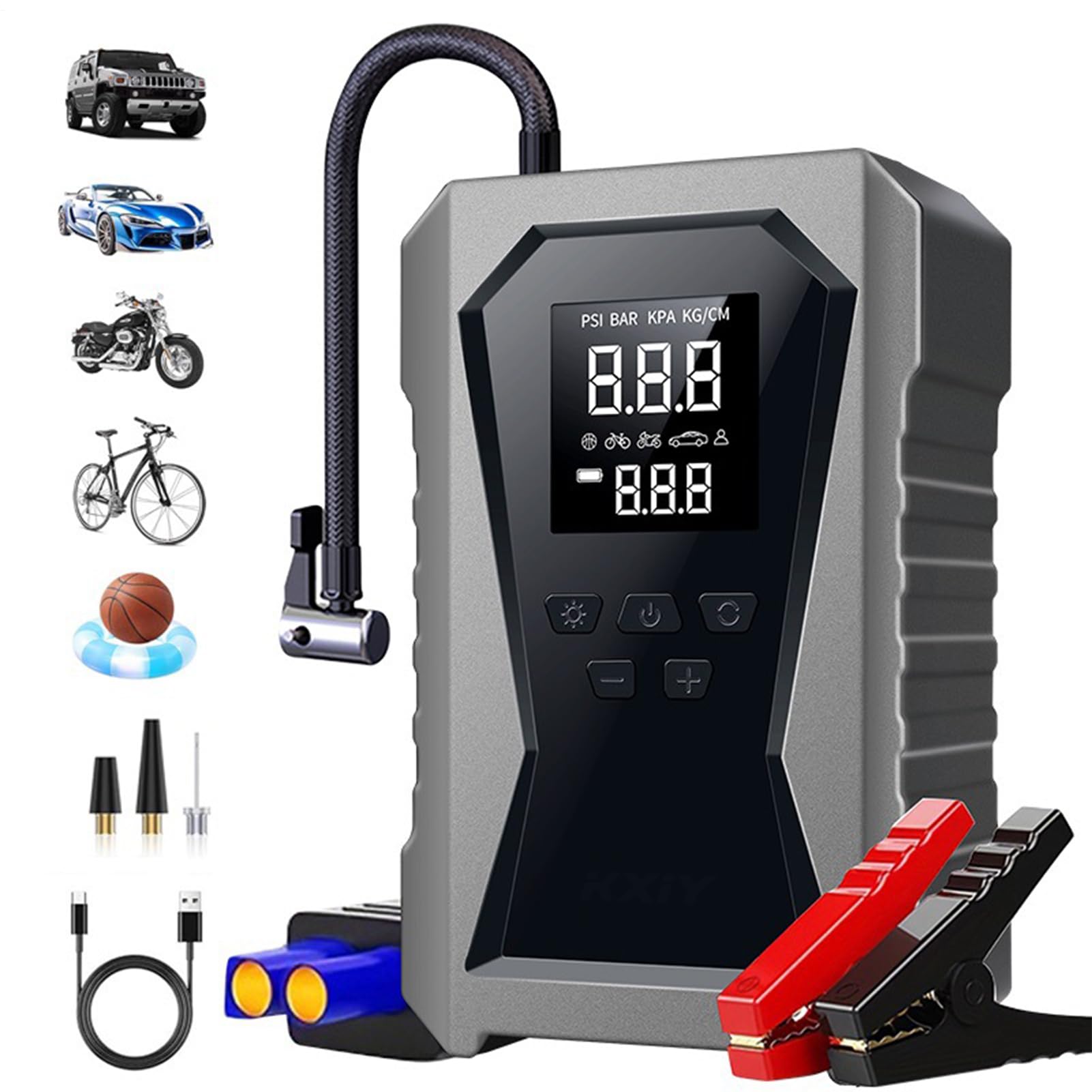 Przenośny rozrusznik z kompresorem powietrza, zestaw startowy 12 V z pompą oponową - bezprzewodowy wzmacniacz rozrusznika samochodowego, inteligentny cyfrowy power bank może być używany do samochodów