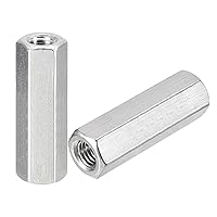 Vista 6 de uxcell Tuercas de acoplamiento M10 x 1.5 de paso de 2.362 in de longitud, 2 tuercas de acoplamiento de varilla hexagonal métrica de acero inoxidable