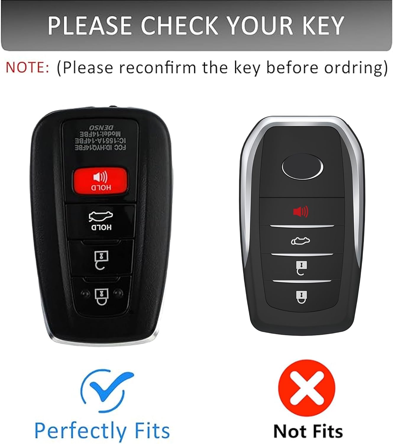 Key Fob Cover with Heavy-duty Keychain for 2018-2022 Toyota Highlander RAV4 Avalon Camry Corolla Brown