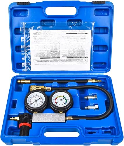 Handor Kit de probador de fugas de cilindro y medidor de presión dual, detector de fugas de compresión del motor, juego de prueba de fugas para