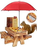 Vista 14 de MIXXIDEA Mesa alimentadora de ardillas con paraguas, alimentador de mesa de picnic de ardilla de madera, resistente soporte para mazorca de maíz